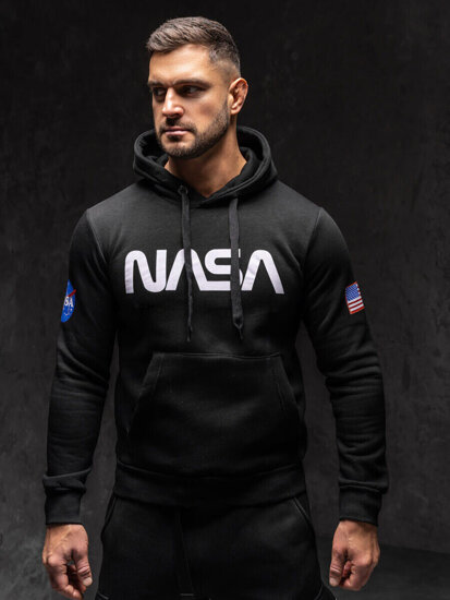 Sudadera canguro con capucha para hombre negra con estampado Bolf 14600A1