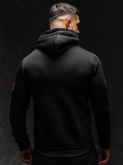 Sudadera canguro con capucha para hombre negra con estampado Bolf 14600A1