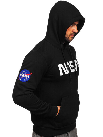 Sudadera con capucha canguro para hombre negra con estampado Bolf 14600