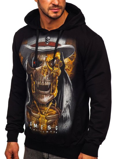 Sudadera con capucha con estampado para hombre negra Bolf 6167