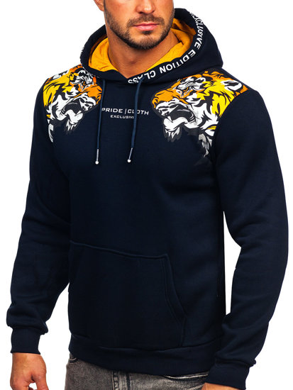 Sudadera con capucha con impresión para hombre azul oscuro Bolf 6287