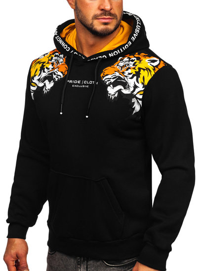 Sudadera con capucha con impresión para hombre negro Bolf 6287