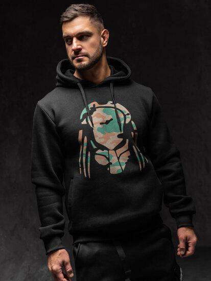 Sudadera con capucha e impresión para hombre negro Bolf 147048A