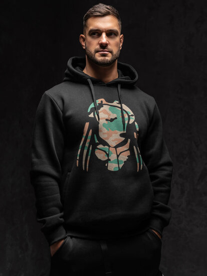 Sudadera con capucha e impresión para hombre negro Bolf 147048A