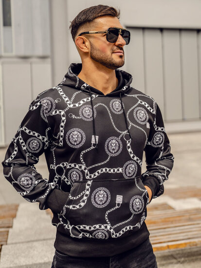 Sudadera con capucha e impresión para hombre negro Bolf HM336