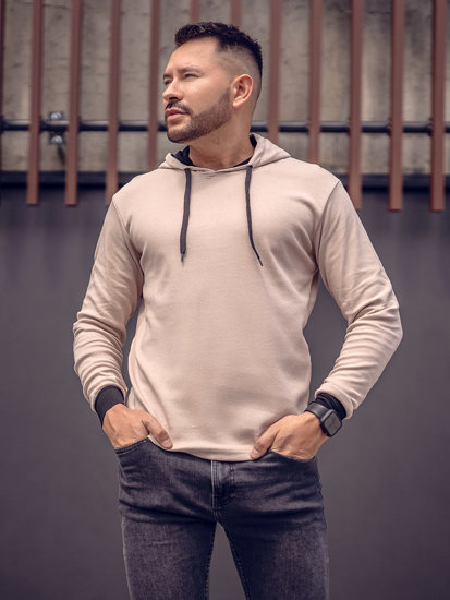 Sudadera con capucha para hombre beige y negro Bolf 145380