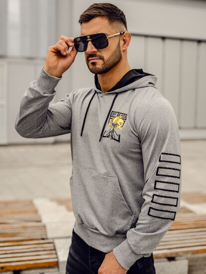 Sudadera con capucha para hombre gris con estampado Bolf HM611A