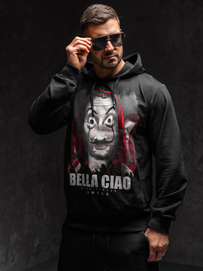 Sudadera con capucha para hombre negra con estampado Bolf 6140A1