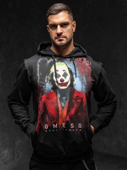 Sudadera con capucha para hombre negra con estampado Bolf 6161A1