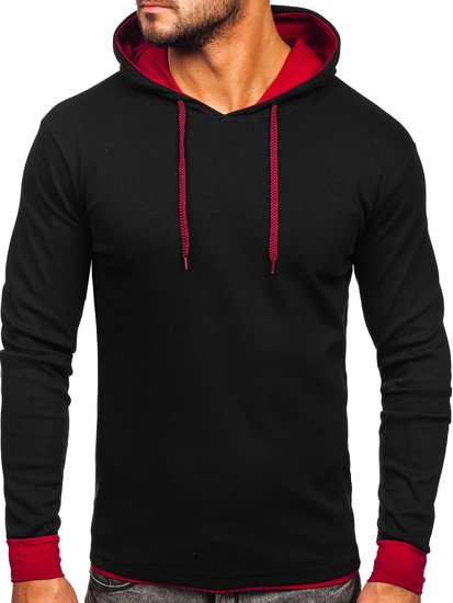 Sudadera con capucha para hombre negro y burdeos Bolf 146312