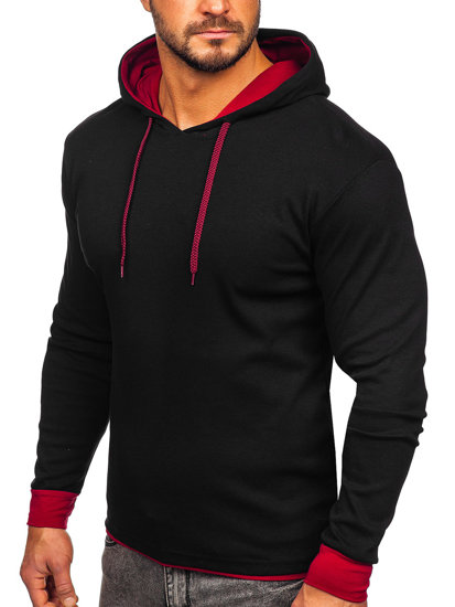 Sudadera con capucha para hombre negro y burdeos Bolf 146312