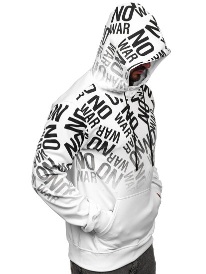 Sudadera con capucha tipo canguro con impresión para hombre negro y blanco Bolf 8B998