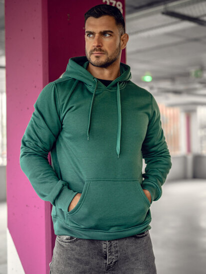 Sudadera con capucha tipo canguro para hombre verde oscuro Bolf 2009A