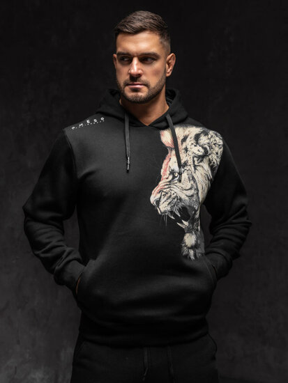 Sudadera con capucha y impresión para hombre negro Bolf 6136