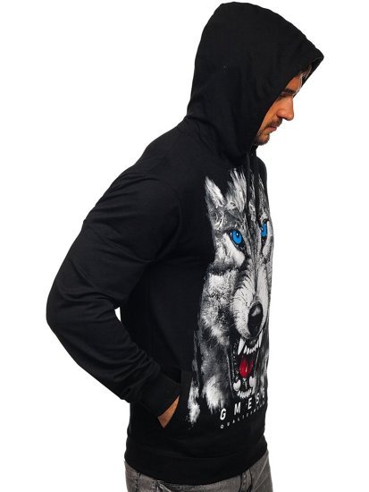 Sudadera con estampado con capucha para hombre negra Bolf 6138