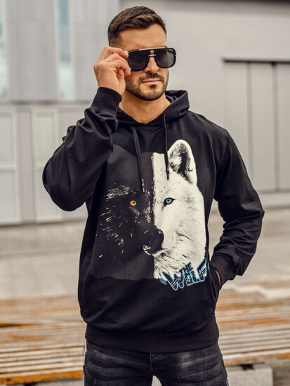 Sudadera con estampado con capucha para hombre negro Bolf 6144