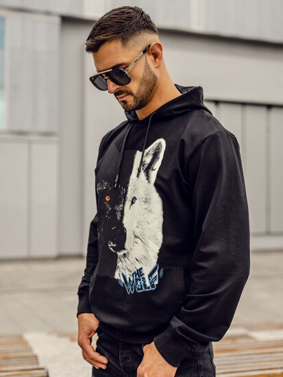 Sudadera con estampado con capucha para hombre negro Bolf 6144