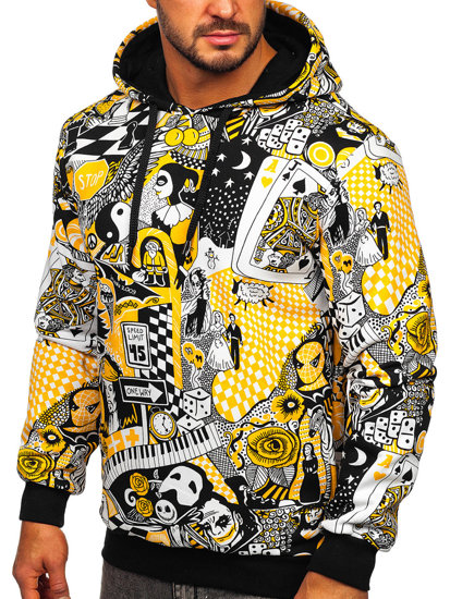 Sudadera con impresión con capucha para hombre amarillo Bolf 141035