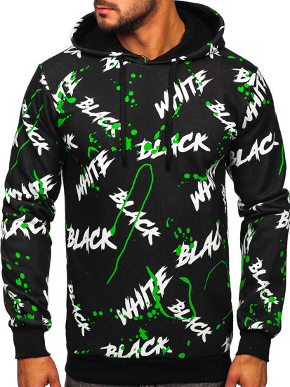 Sudadera con impresión con capucha para hombre negro-verde Bolf 141033