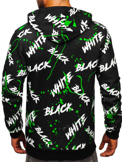 Sudadera con impresión con capucha para hombre negro-verde Bolf 141033