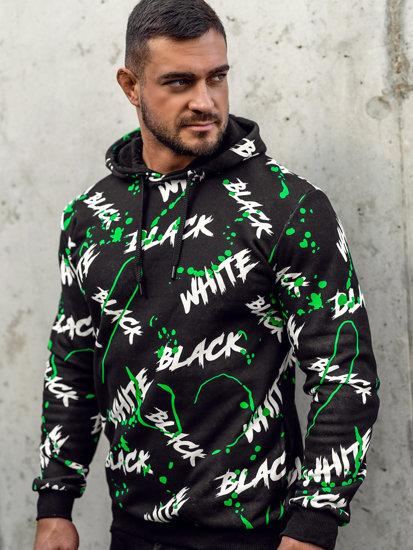 Sudadera con impresión con capucha para hombre negro-verde Bolf 141033