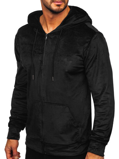 Sudadera de velour con capucha para hombre negro Bolf 8B1168