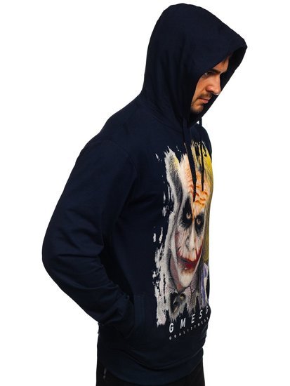 Sudadera estampada con capucha para hombre color azul oscuro Bolf 6146