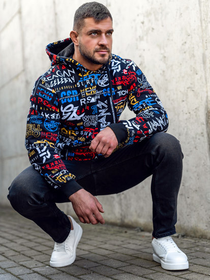 Sudadera estampada con capucha para hombre color negro Bolf 141000