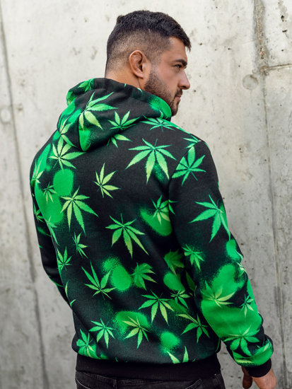 Sudadera estampada con capucha para hombre color negro y verde Bolf 141006