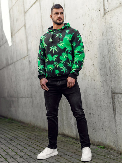 Sudadera estampada con capucha para hombre color negro y verde Bolf 141006