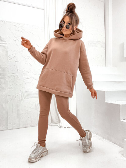 Sudadera forrada tipo canguro con capucha para mujer capuchino Bolf 8217