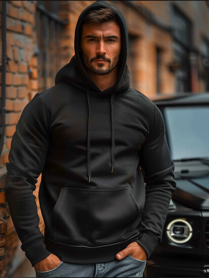 Sudadera gruesa con capucha tipo canguro para hombre negro Bolf 1004A2