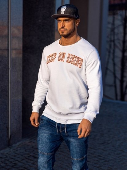 Sudadera sin capucha con impresión para hombre blanco Bolf 11114