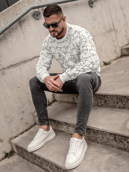 Sudadera sin capucha con impresión para hombre blanco Bolf 8B1111A