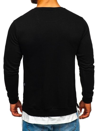 Sudadera sin capucha con impresión para hombre negro Bolf 11114