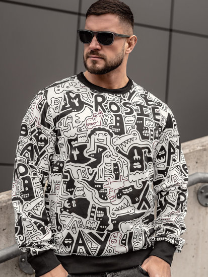 Sudadera sin capucha con impresión para hombre negro y blanco Bolf 8B1133A