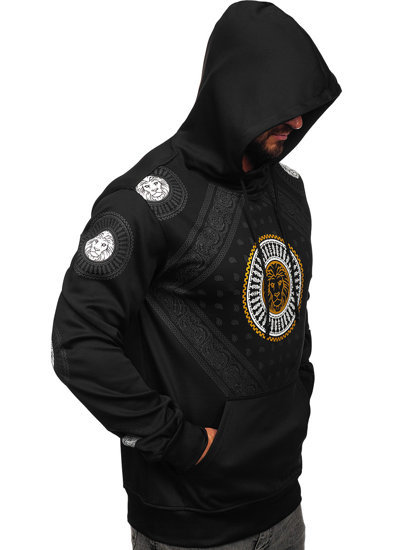 Sudadera tipo canguro con capucha con impresión para hombre negro Bolf 8B990