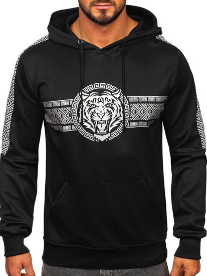 Sudadera tipo canguro con capucha con impresión para hombre negro Bolf 8B996