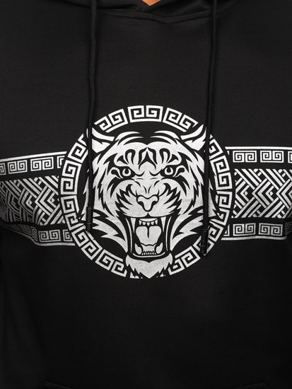 Sudadera tipo canguro con capucha con impresión para hombre negro Bolf 8B996