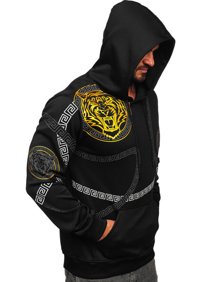 Sudadera tipo canguro con capucha con impresión para hombre negro Bolf 8B999