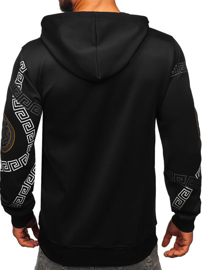 Sudadera tipo canguro con capucha con impresión para hombre negro Bolf 8B999