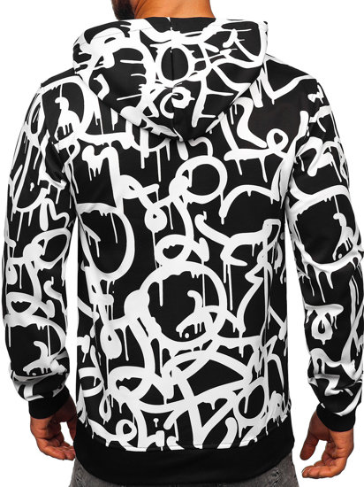 Sudadera tipo canguro con capucha con impresión para hombre negro y blanco Bolf 8B1152