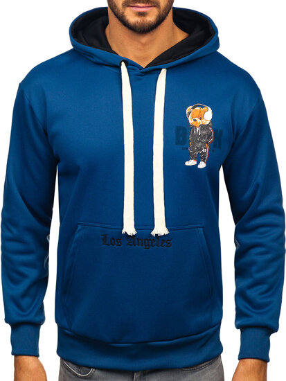 Sudadera tipo canguro con capucha e impresión para hombre azul Bolf M287