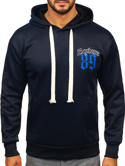 Sudadera tipo canguro con capucha e impresión para hombre azul oscuro Bolf M278