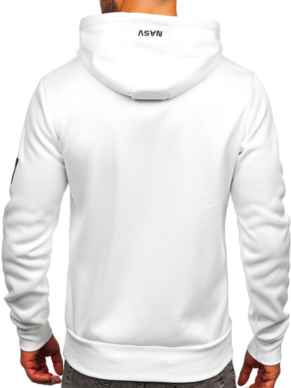 Sudadera tipo canguro con capucha e impresión para hombre blanco Bolf HM1073