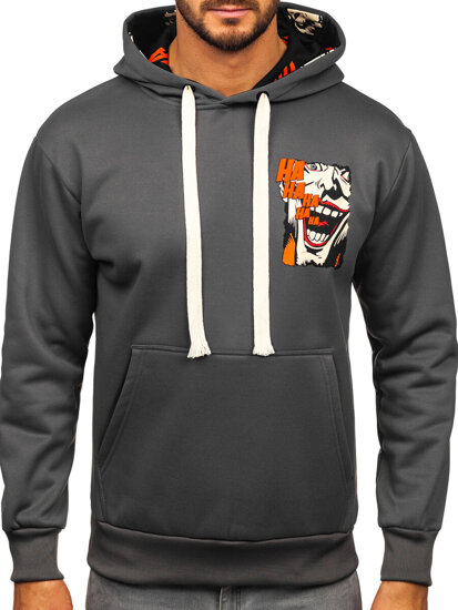 Sudadera tipo canguro con capucha e impresión para hombre grafito Bolf M286