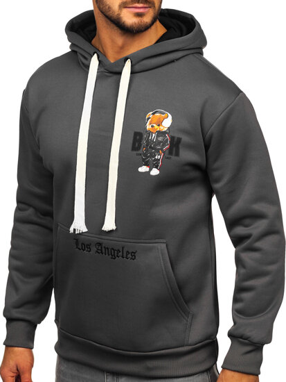 Sudadera tipo canguro con capucha e impresión para hombre grafito Bolf M287