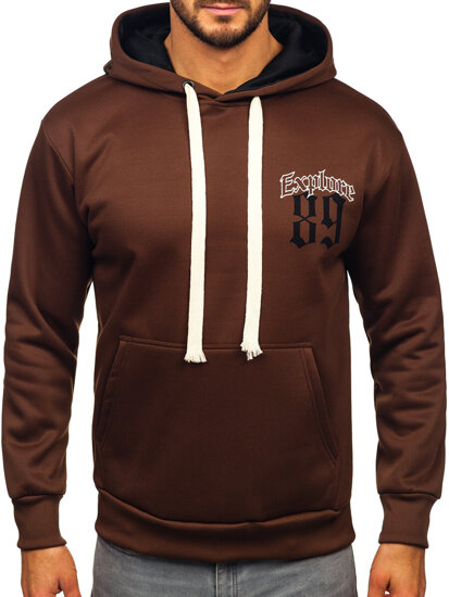 Sudadera tipo canguro con capucha e impresión para hombre marrón Bolf M278