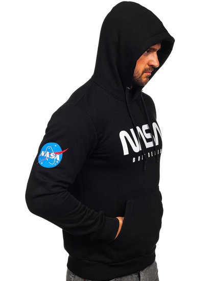 Sudadera tipo canguro con capucha e impresión para hombre negro BOLF 146956