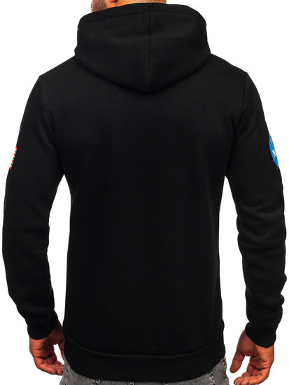 Sudadera tipo canguro con capucha e impresión para hombre negro BOLF 146956